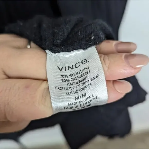 Vince Black Wool Cashmere Ribbed Button Down Long Cardigan Size M